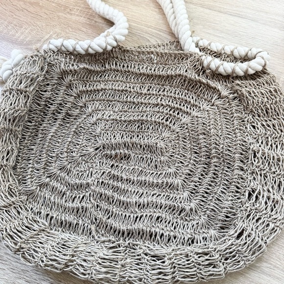 New Free People Anju Amalfi Jute Bag Tote Woven Beach Tan Cream - Picture 6 of 16